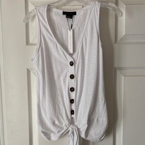 Sanctuary White V-Neck Button Front Tie Tank